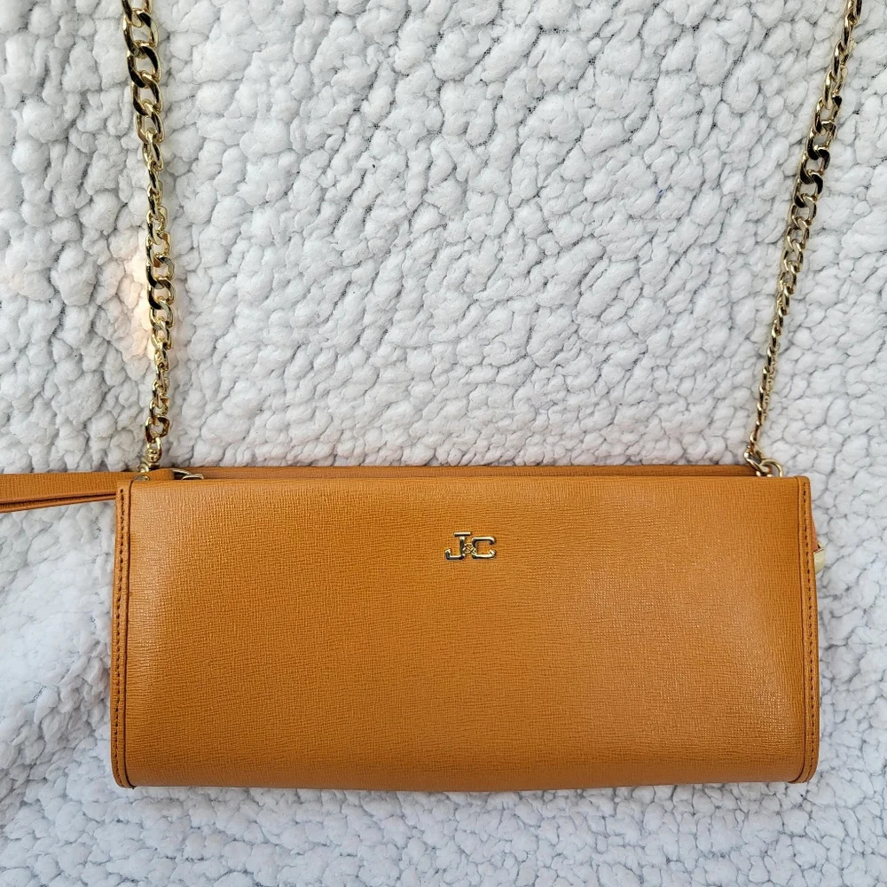 J&C Jacky Celine Genuine Leather Gold Crossbody Purse Bag Gold Chain Link Strap